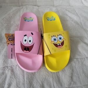 Men's Footwear Spongebob Squarepants Pink Yellow Logo Size 12 Sandals Shoes